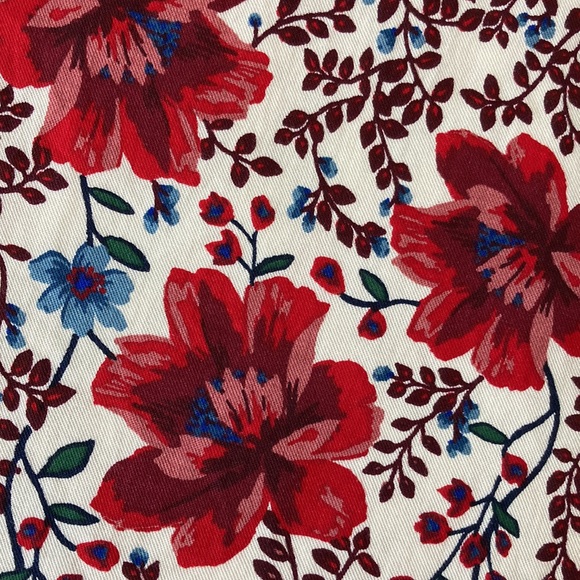 Cream and Red Floral V Neck Long Sleeve Dress - Picture 6 of 14